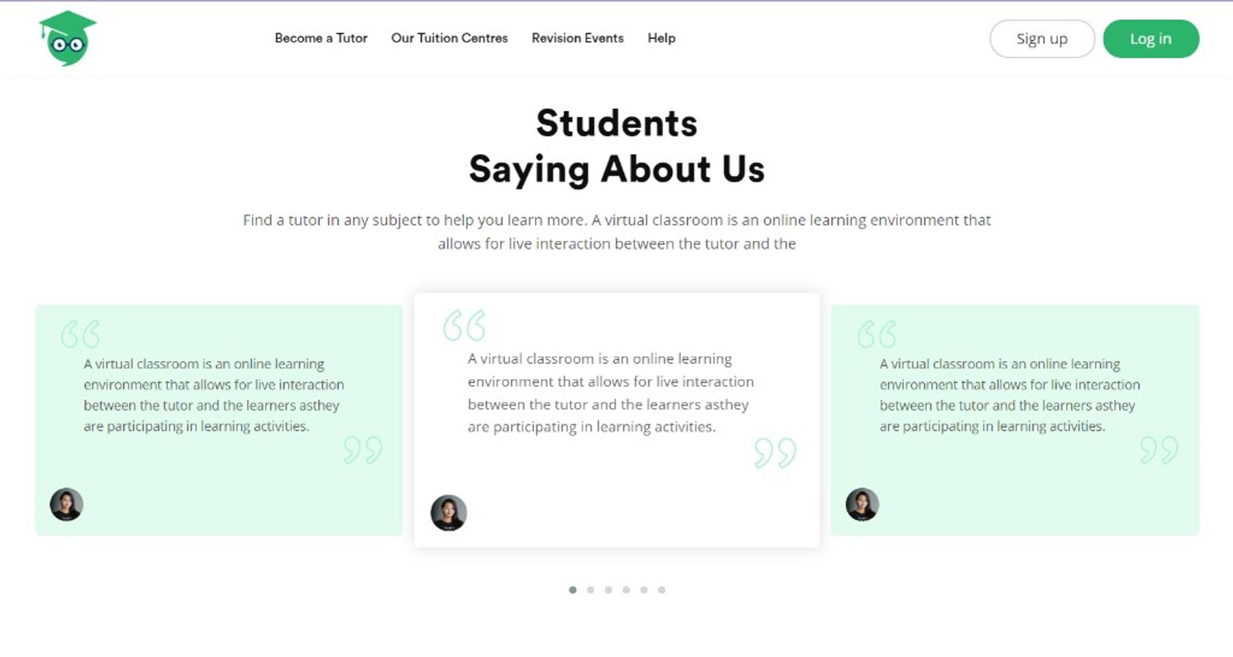 Website — Students Saying About Us testimonials