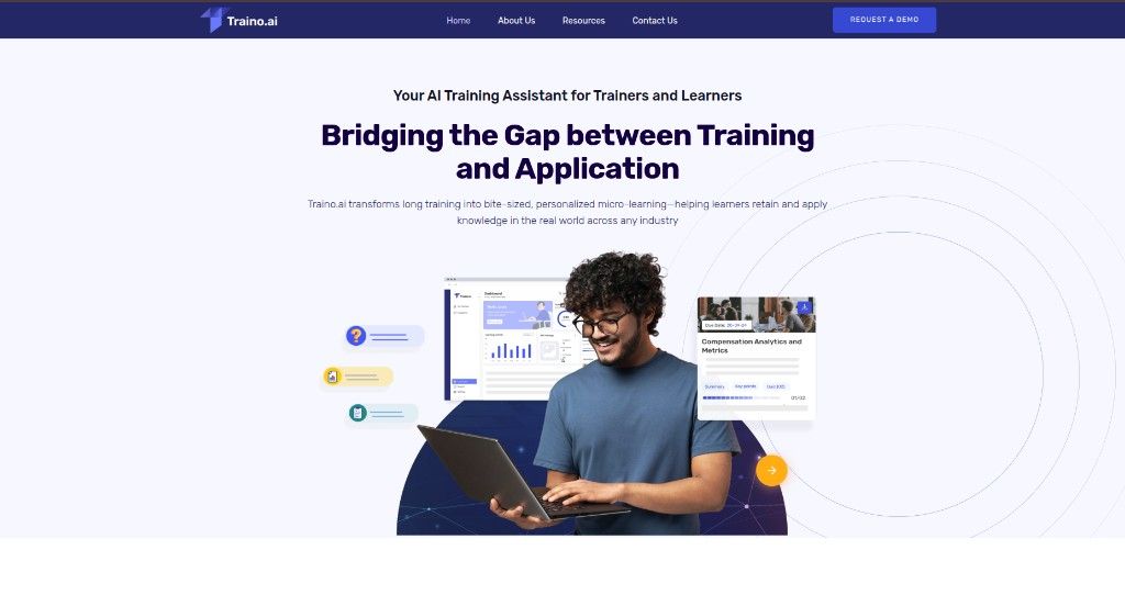 Traino.ai landing page — Bridging the Gap between Training and Application