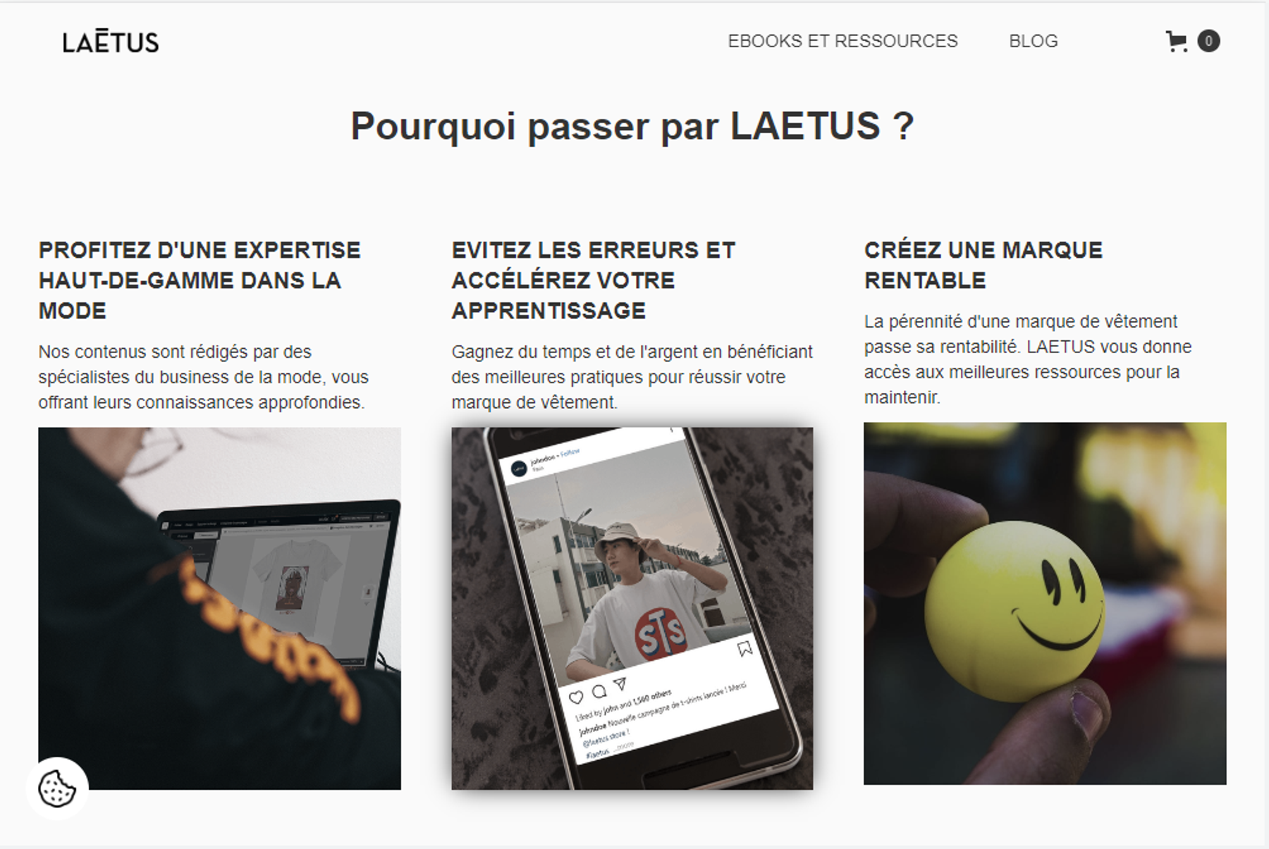 Website — Why choose Laetus three-column storefront section