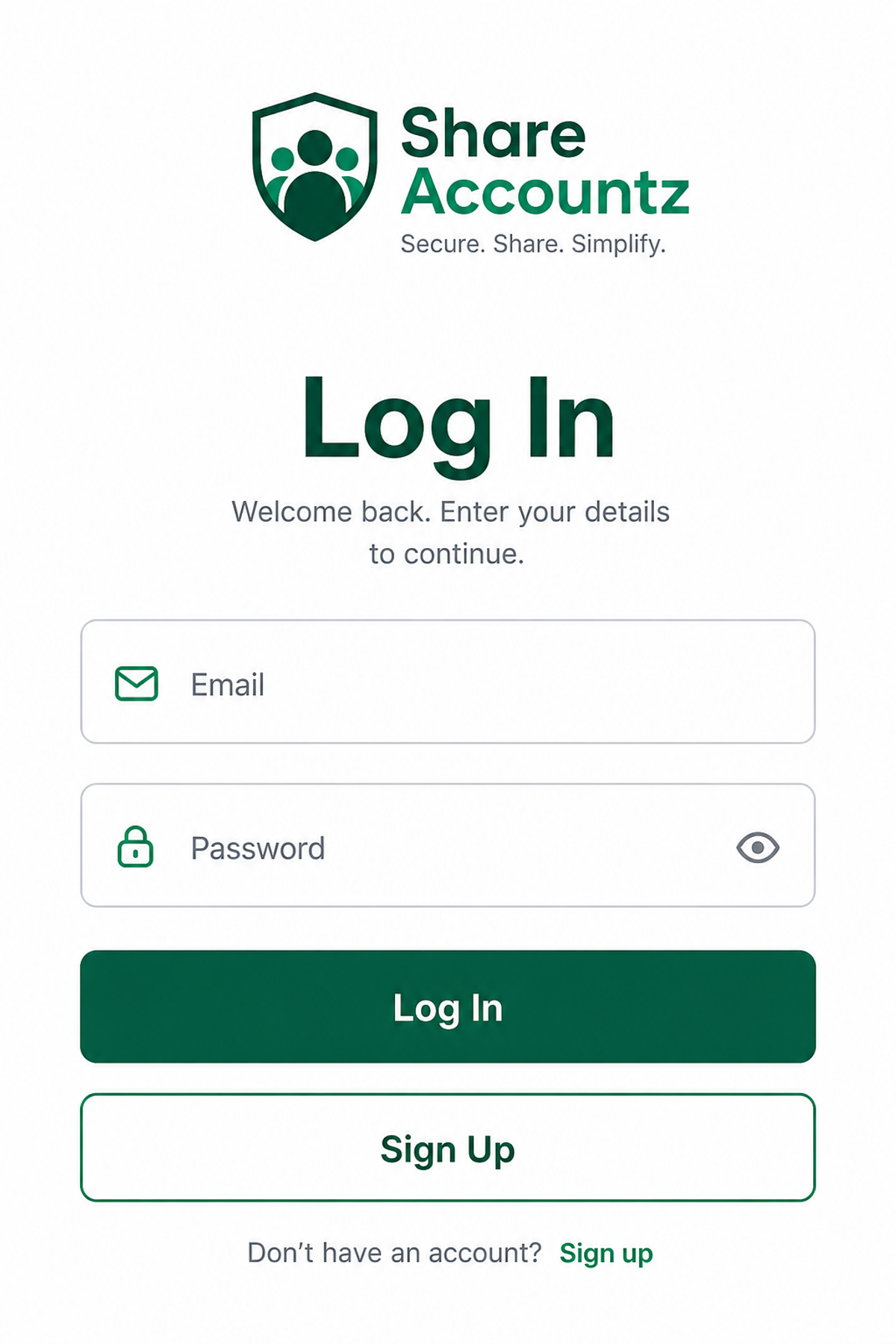 Mobile app — Log in