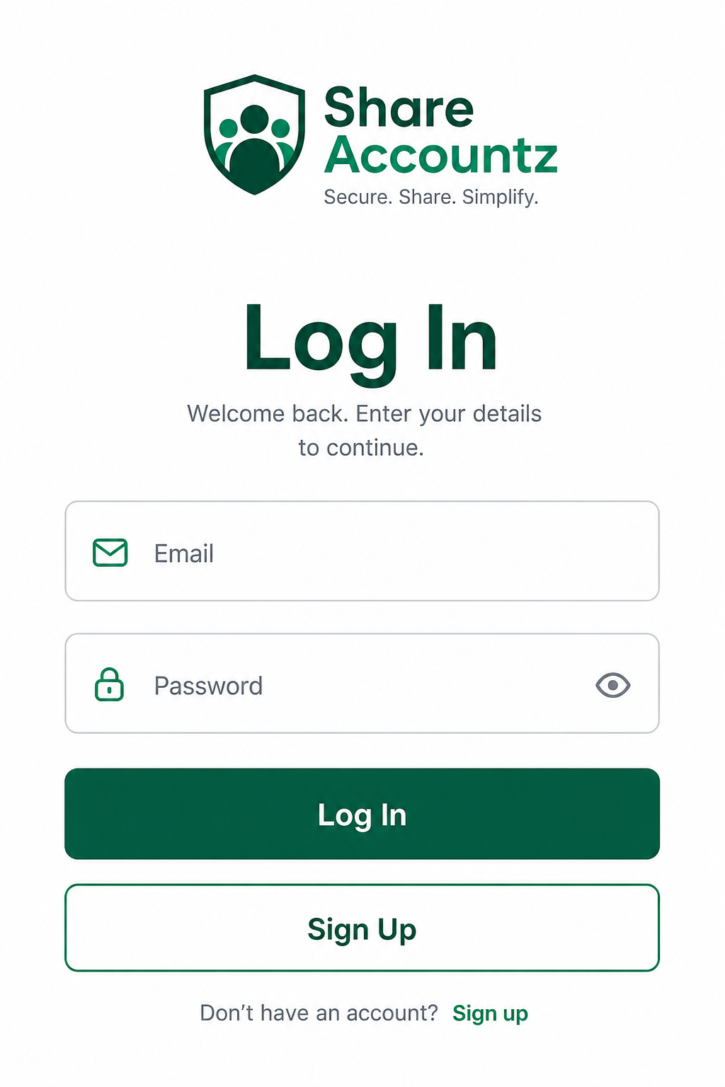 Mobile app — Log in