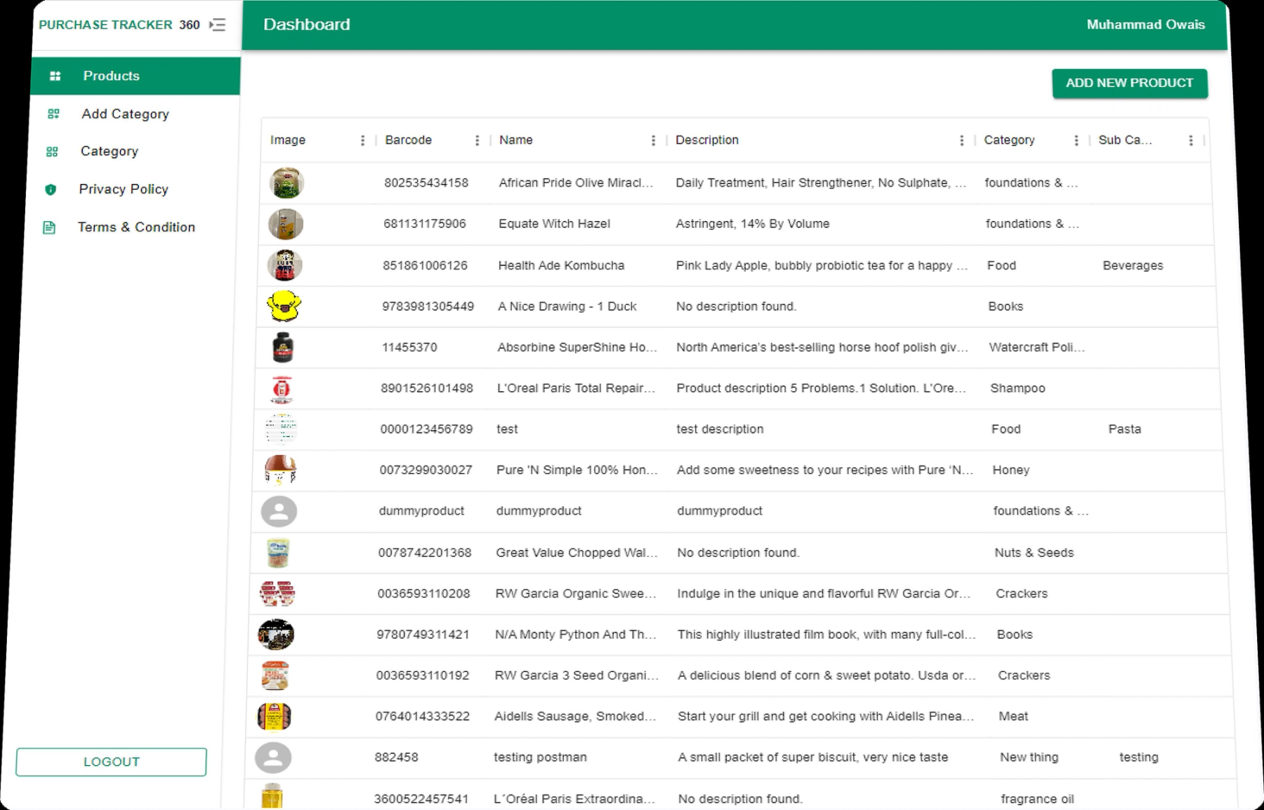 Web dashboard — Product catalog