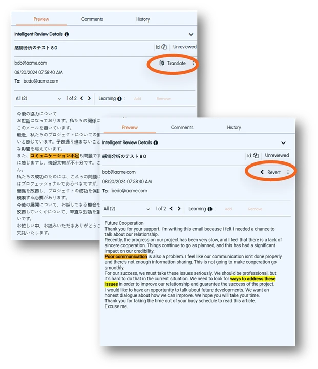 Screenshot of transcription translation