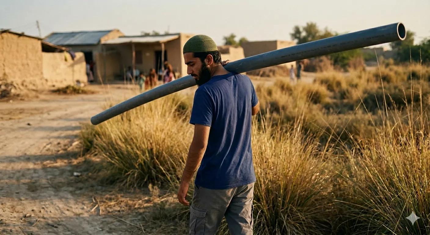 Community water pipeline in mountain Pakistan.