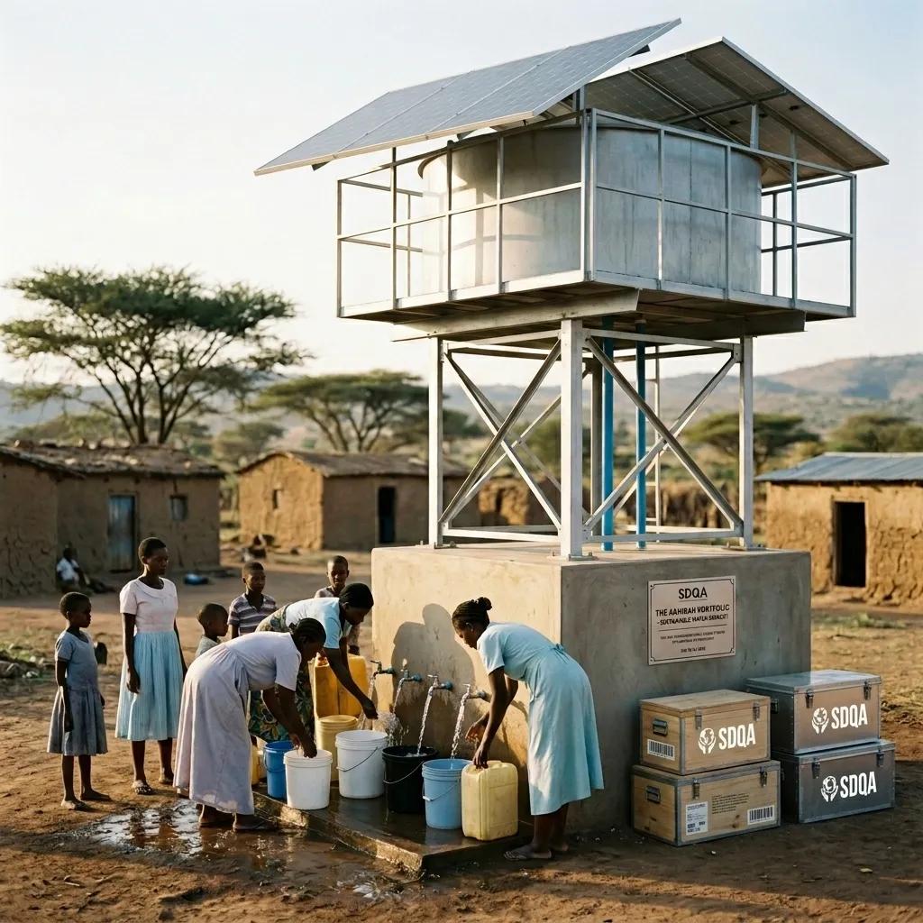 Solar water tower storage tank in rural Africa.