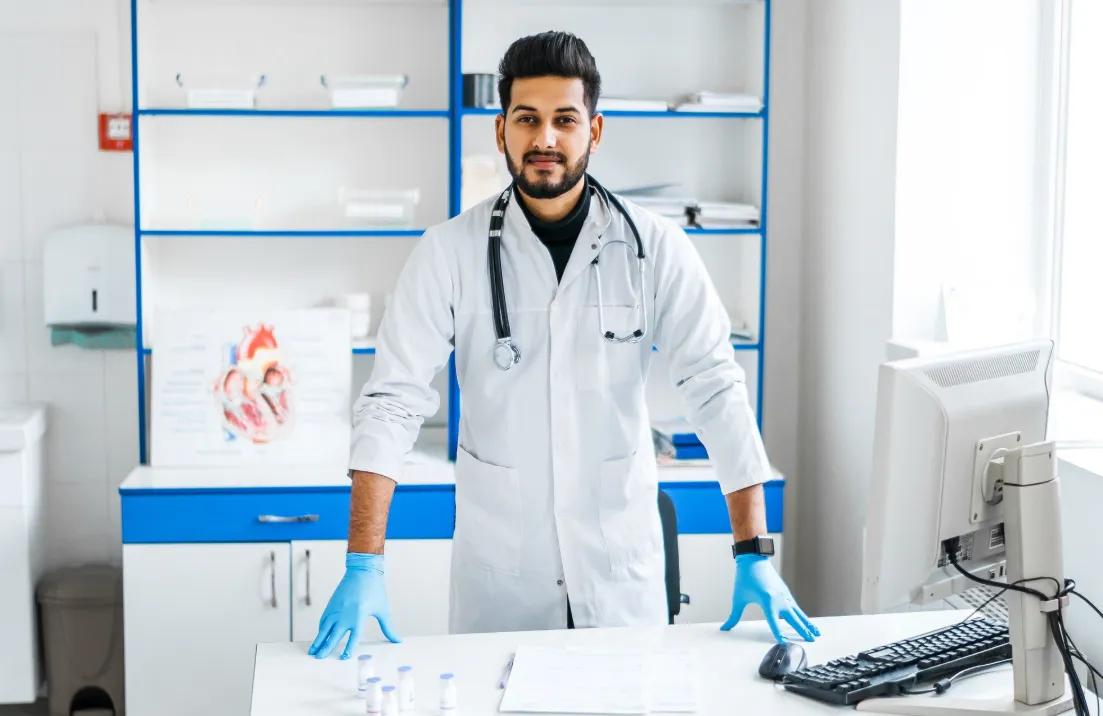 Doctor in a rural Pakistan clinic.