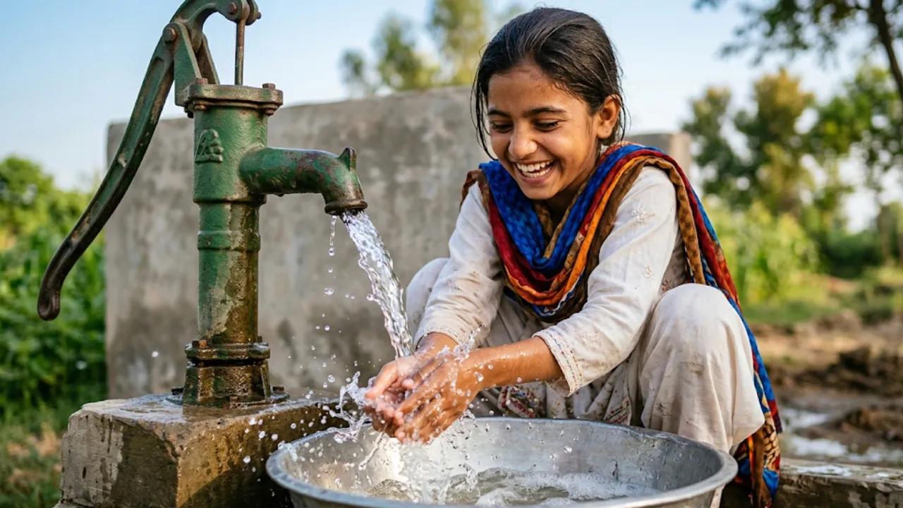 Water bore pump being used in rural South Asia.