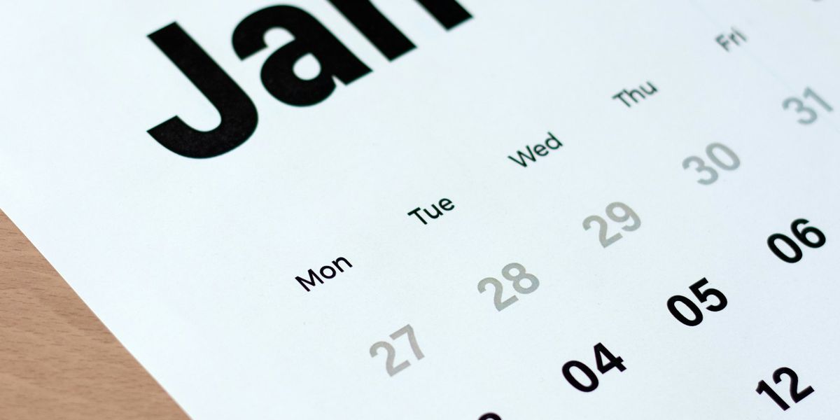 Close-up of a printed January calendar page, the month Indonesian agencies publish their annual procurement plan on SIRUP