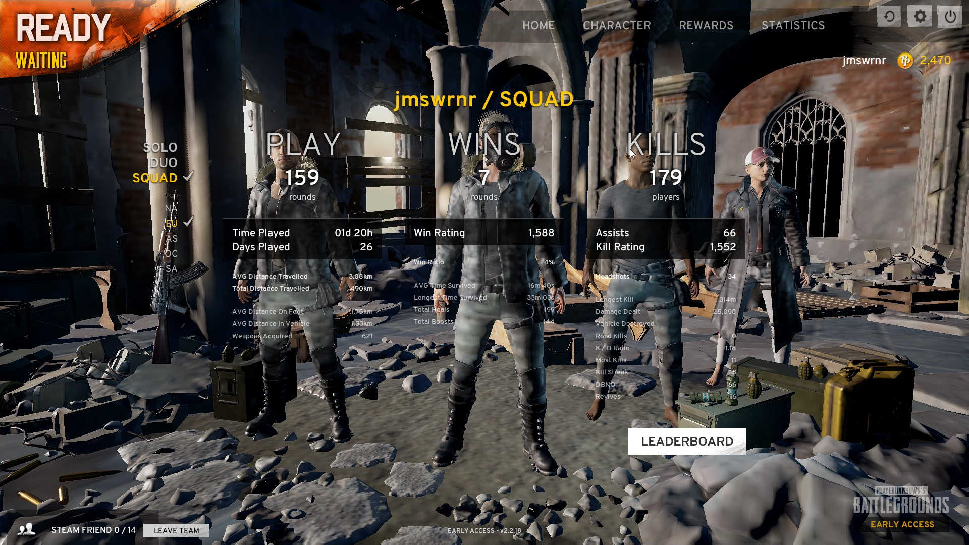 Early access main menu of PLAYERUNKNOWN'S BATTLEGROUNDS