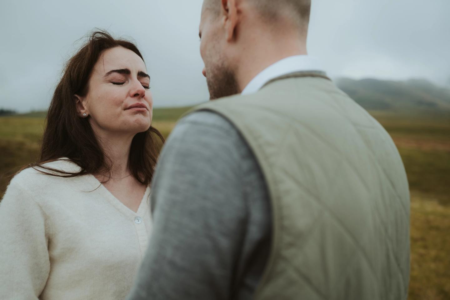 Jana looks at Steffen during their vows in the Dolomites.