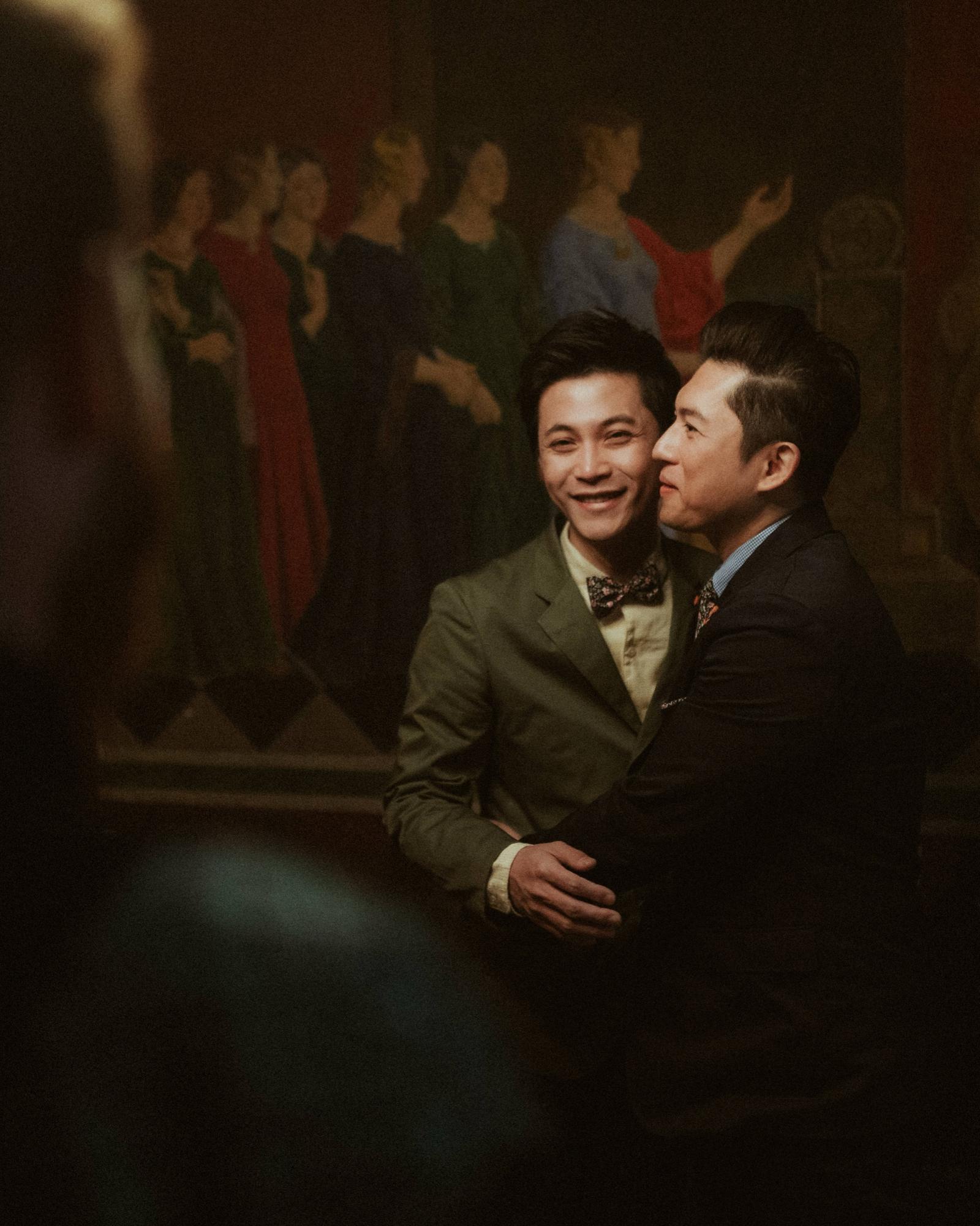 Close, warm moment between a couple during their emotional Copenhagen City Hall ceremony