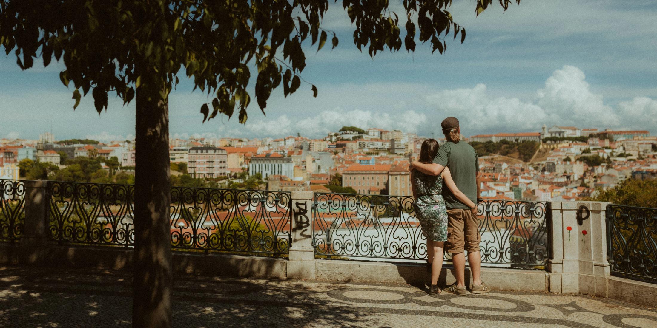 City overlook during Ana and Till's Lovers Session in Portugal.