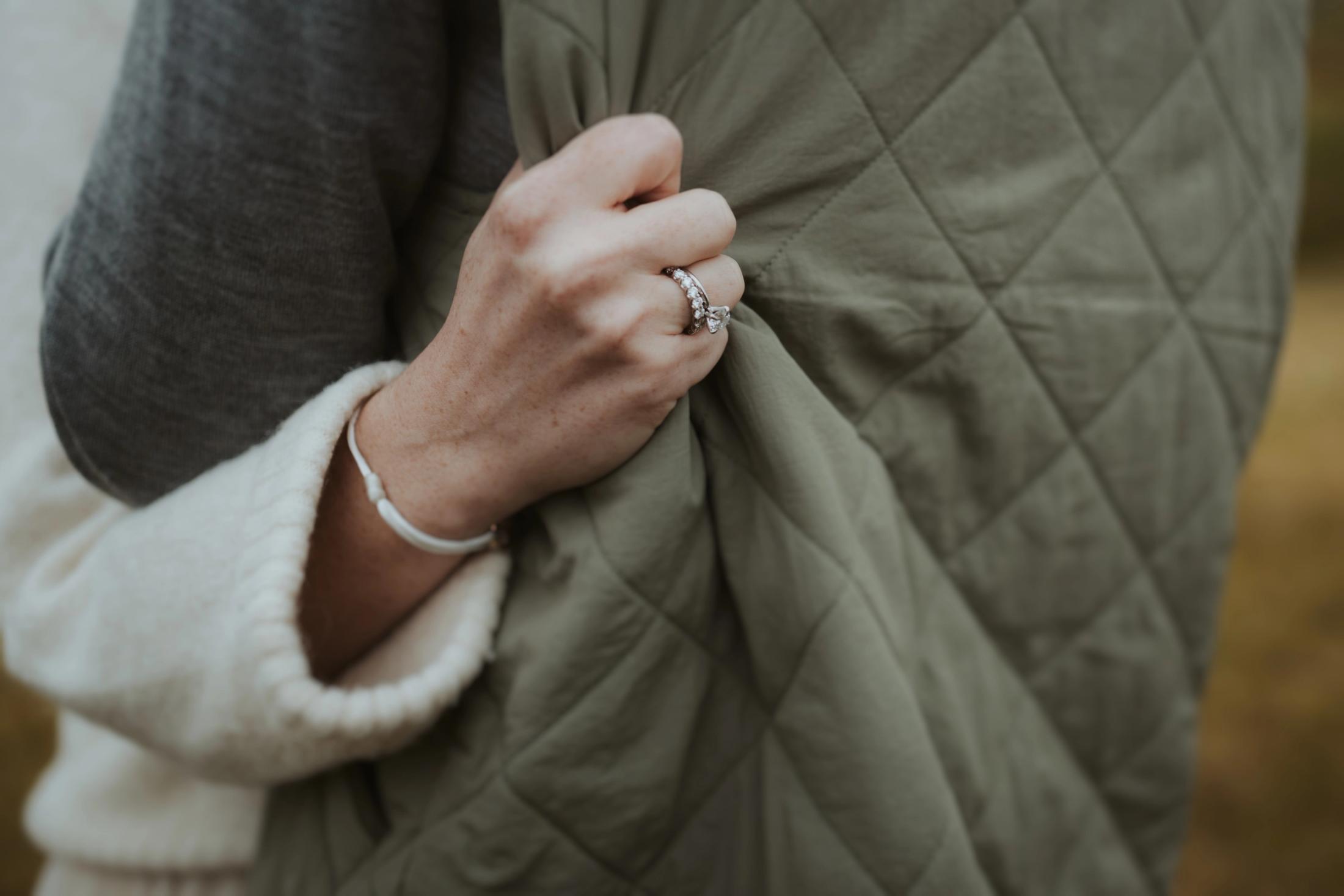 Close detail of Jana's hand and ring during the vows.