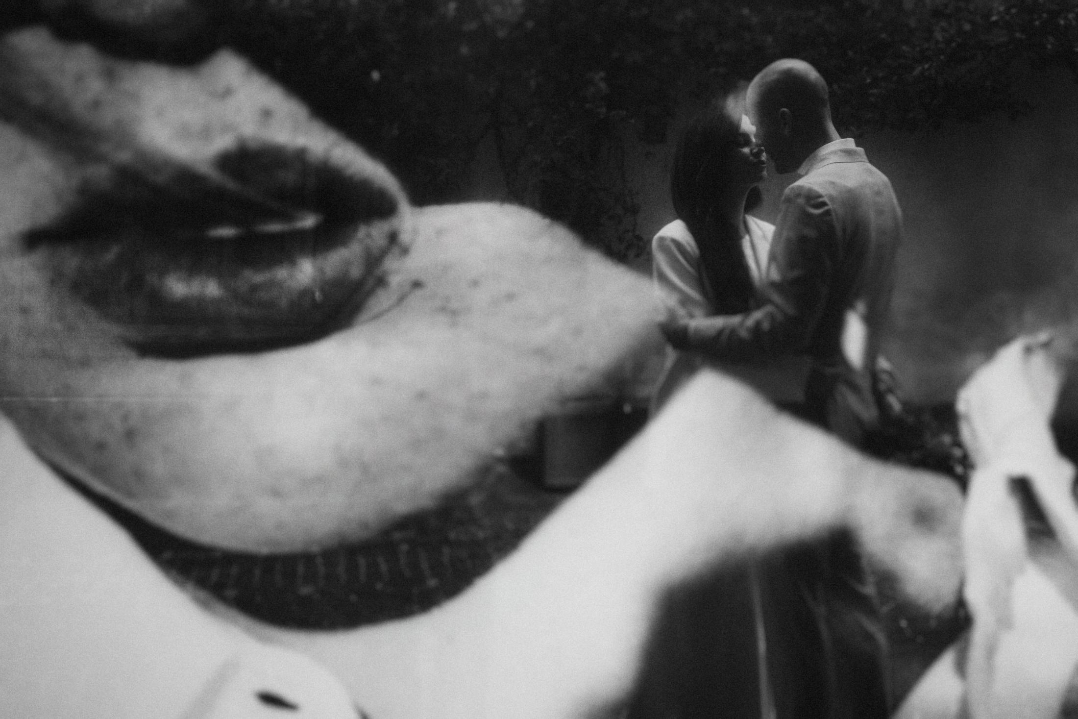 A layered double-exposure portrait of Jana and Steffen in Bolzano.