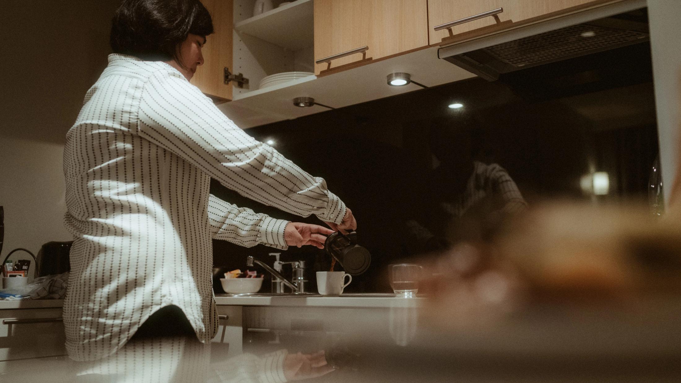 Breakfast being prepared in a Copenhagen apartment kitchen