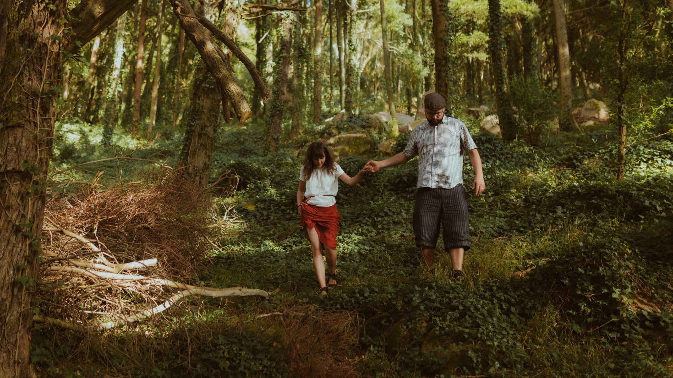 Woodland walk during Ana and Till's Lovers Session in Portugal.