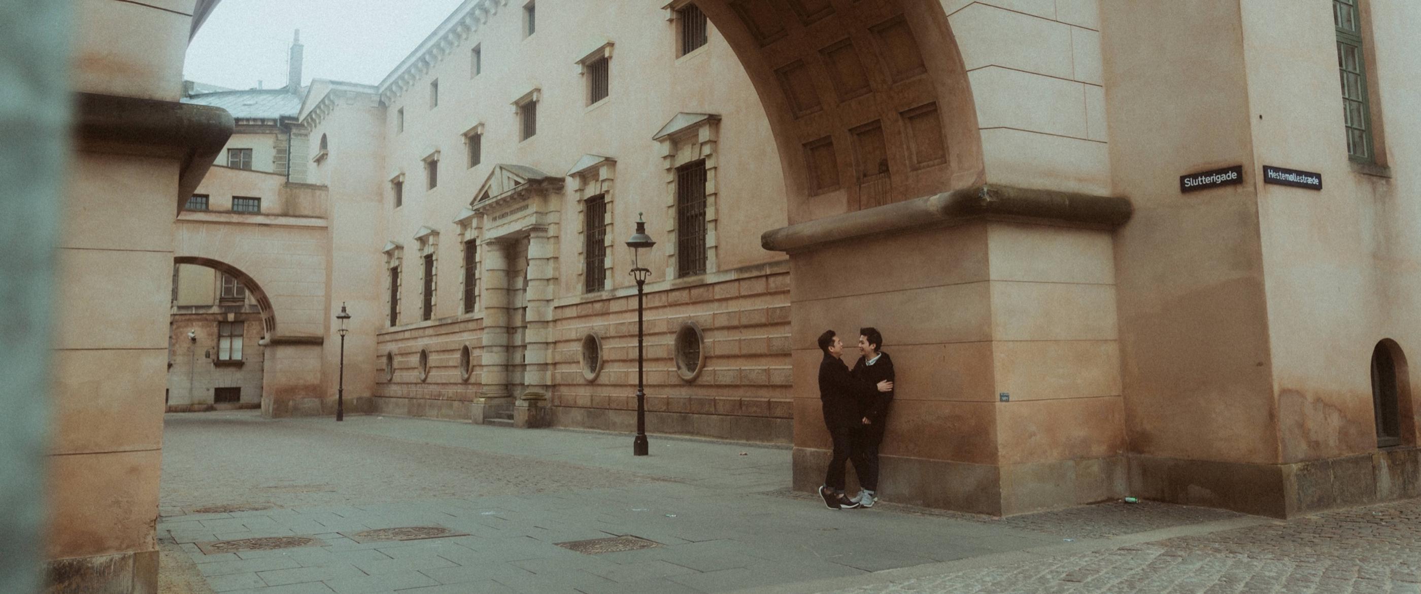 Empty early morning street in Copenhagen with soft light and quiet architecture