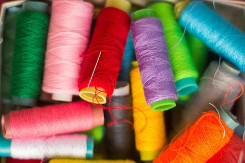 Close-up of coloured silk threads used in Banarasi weaving