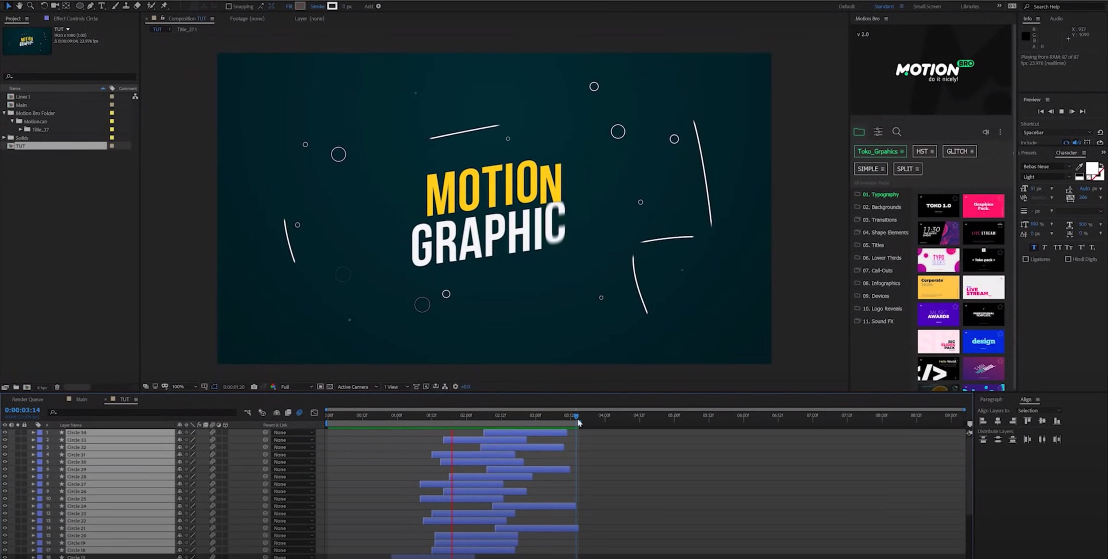 Motion graphics title being animated in After Effects