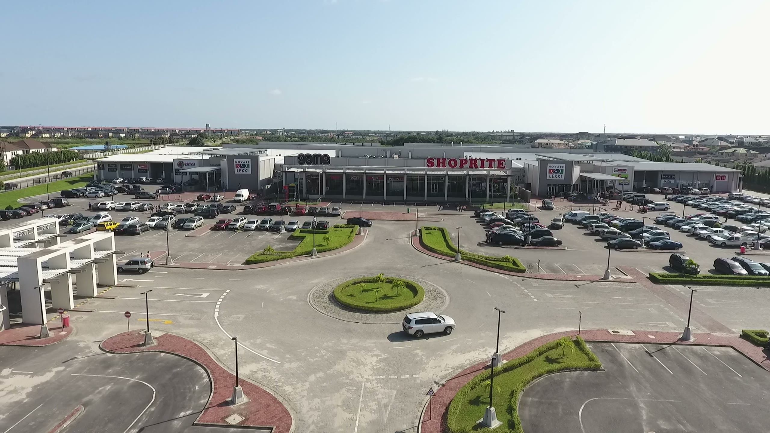 Aerial view of the Shoprite mall and car park at Sangotedo