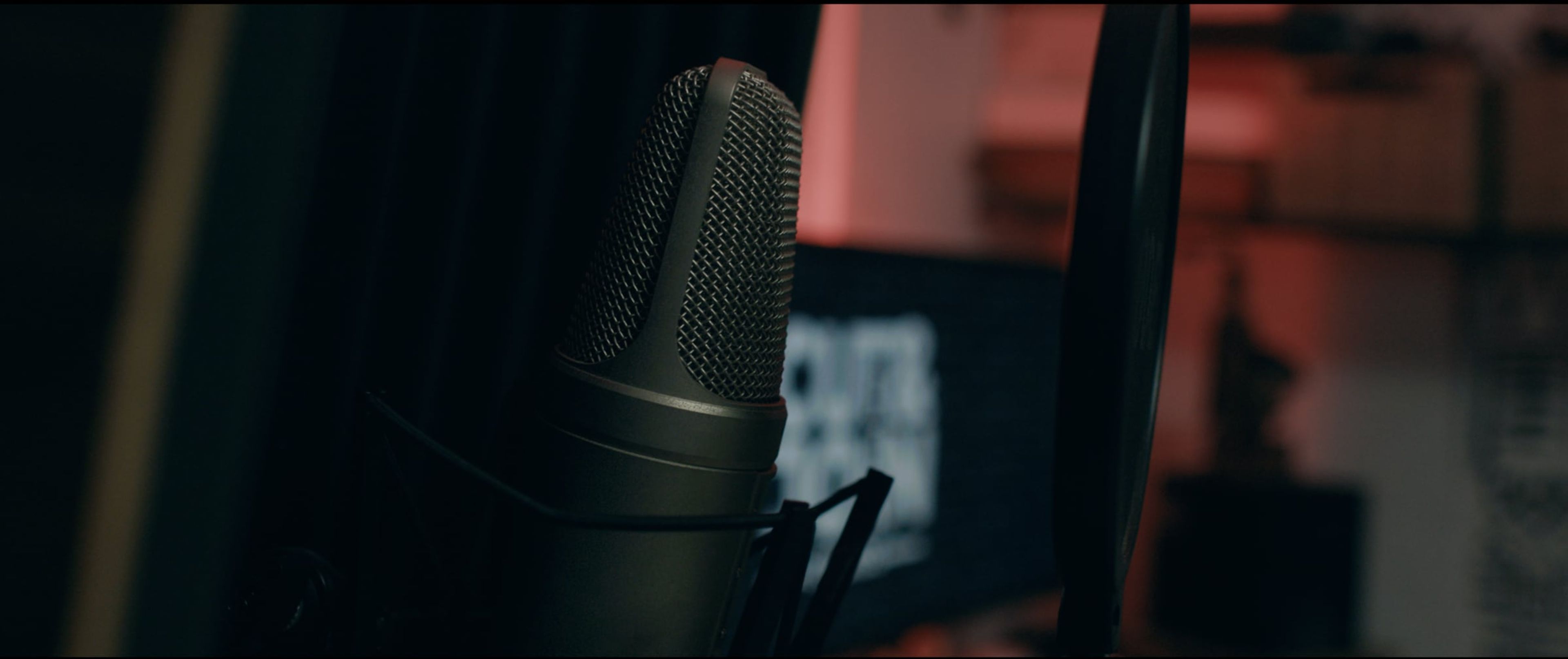 Studio microphone in a recording booth