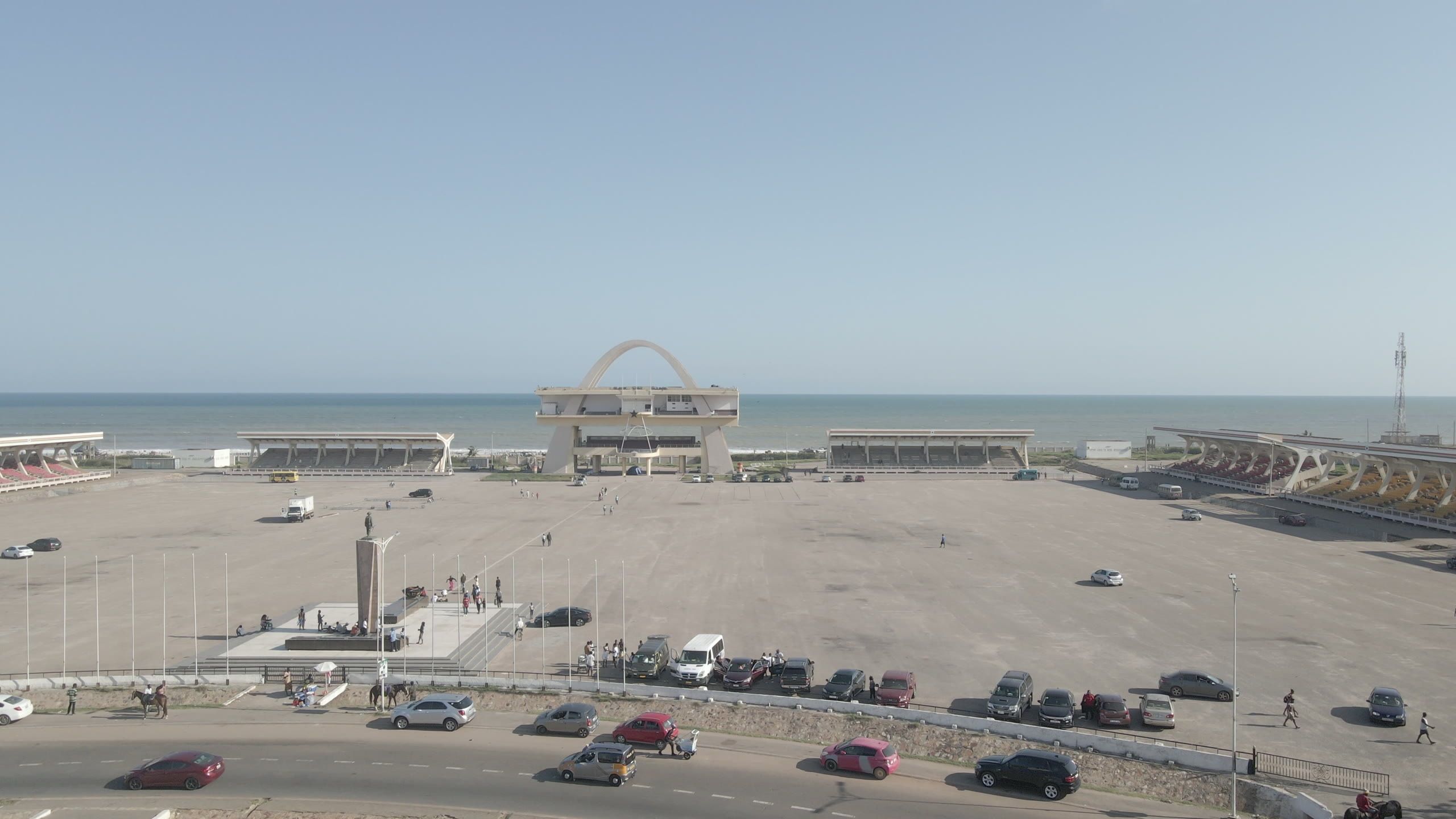 Aerial view of Black Star Square and the seafront in Accra