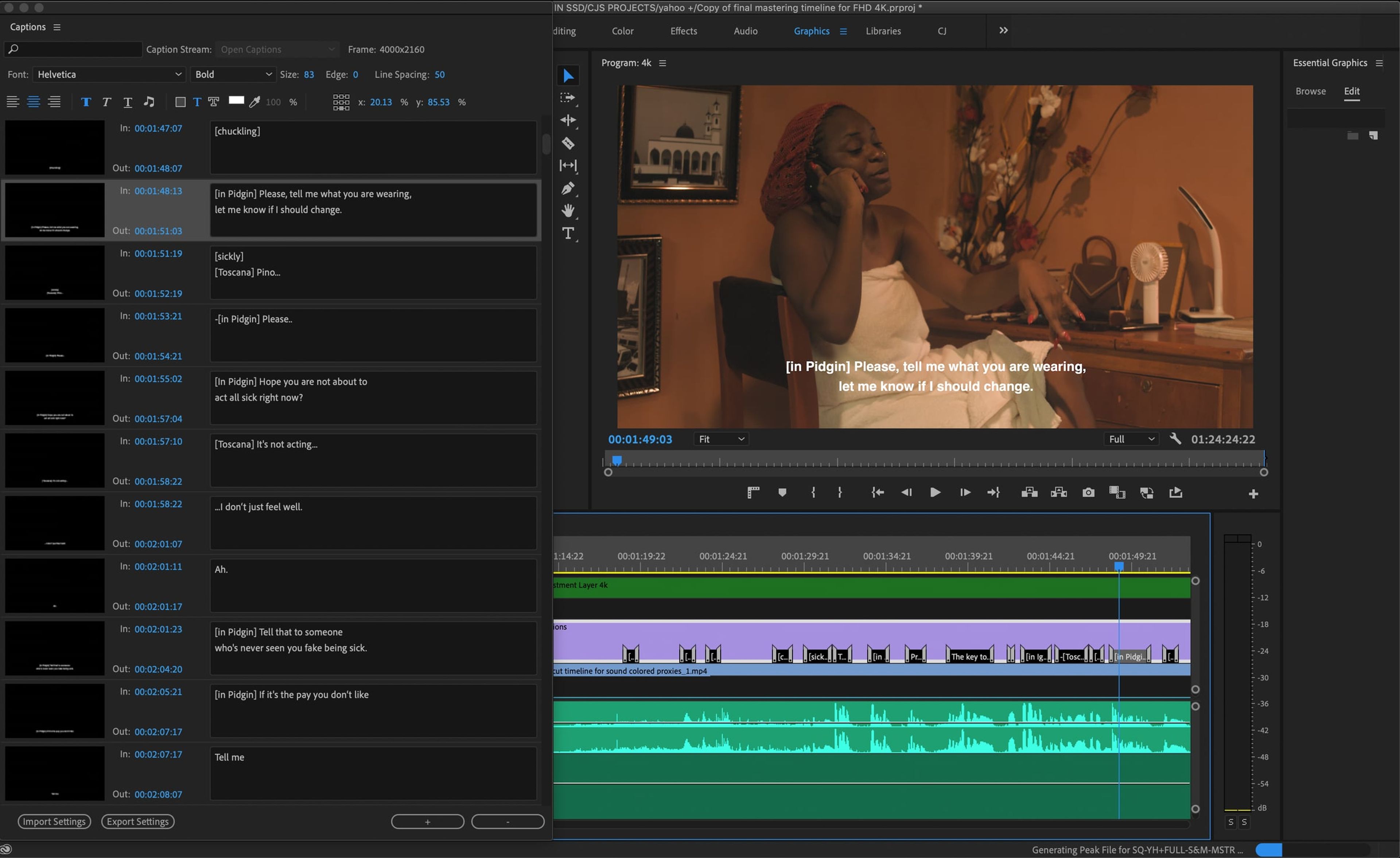 Subtitle editor with a captioned film frame