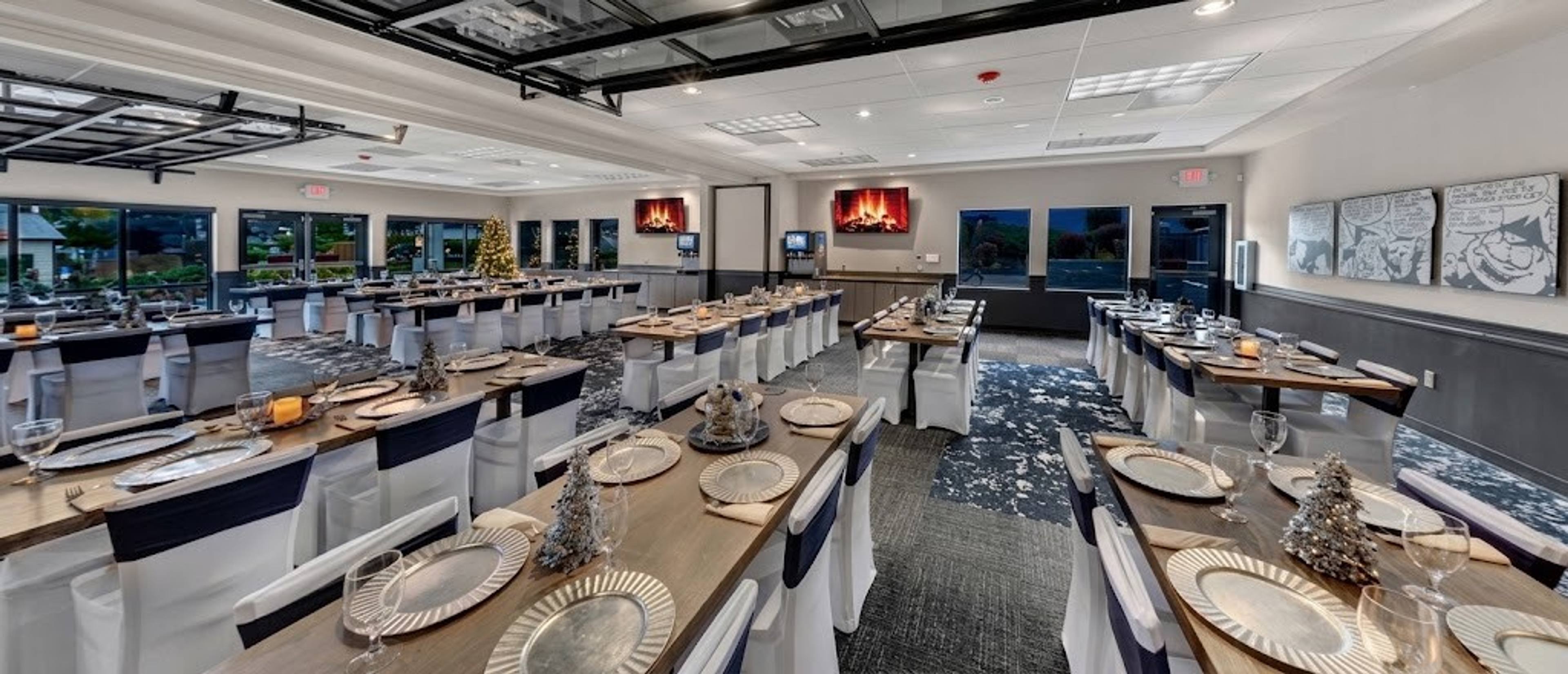Bullwinkle's event room with holiday decor