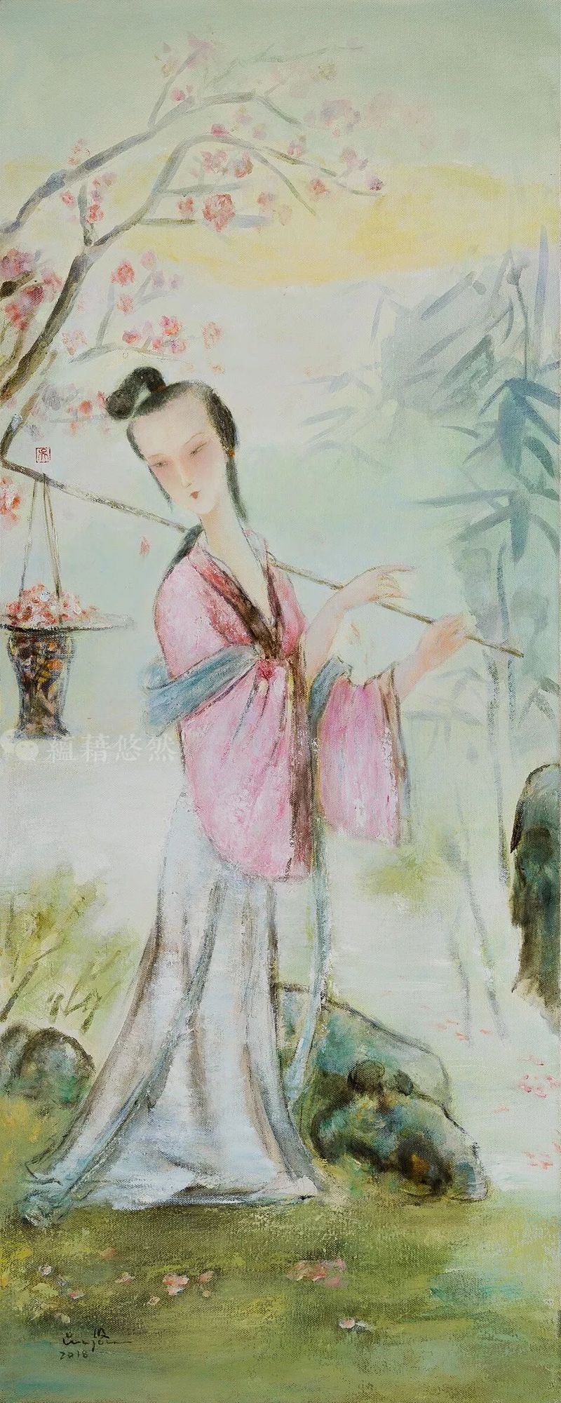 金陵十二钗之黛玉葬花 布面油彩 150x60cm 2018