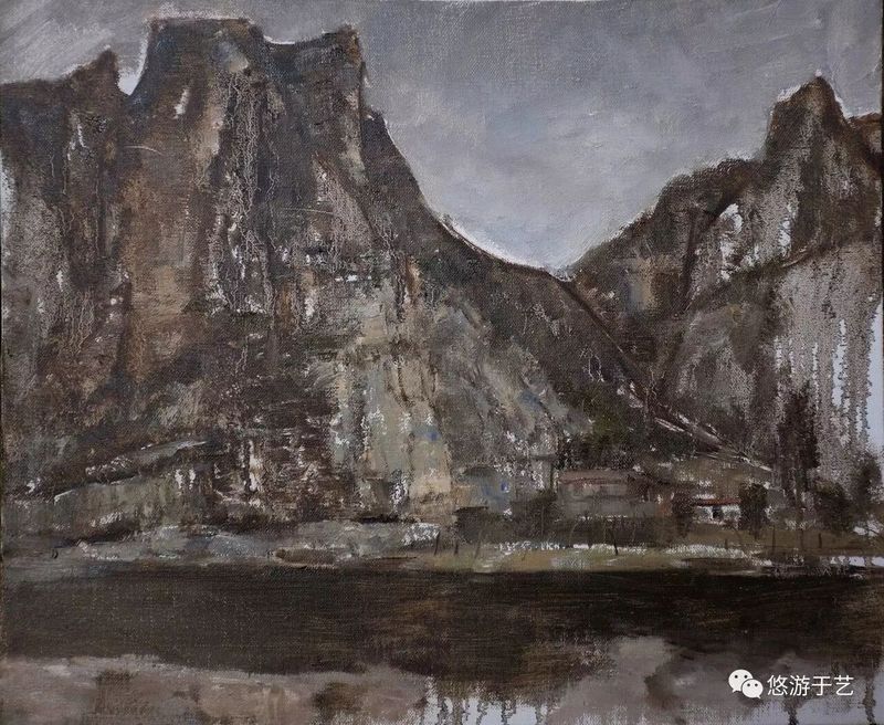 拒马河小景 布面油画 50x60cm