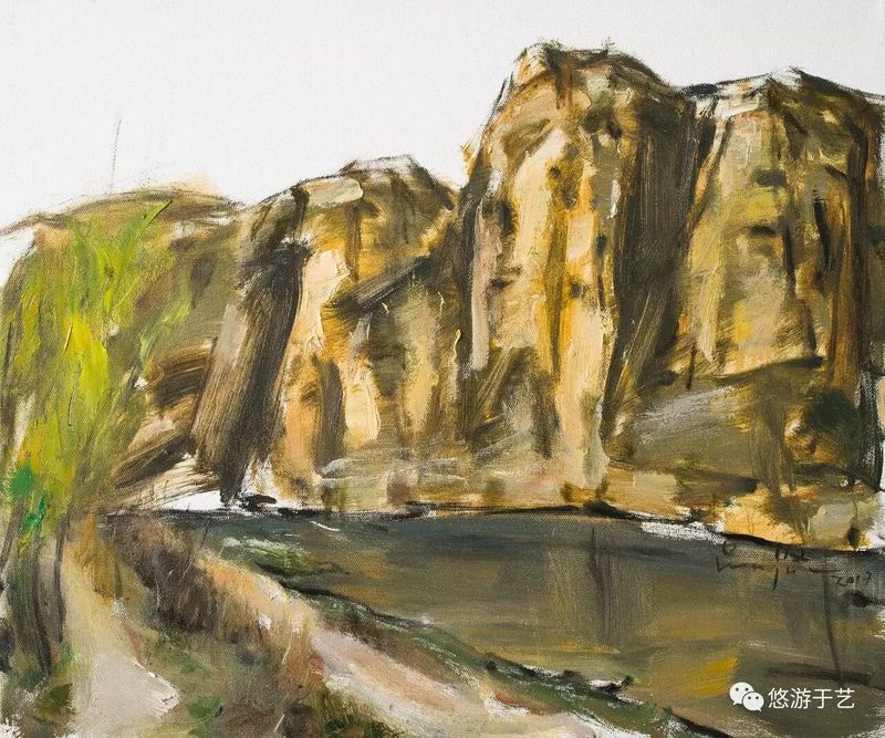 春光又绿拒马河之一 布面油画 50x60cm
