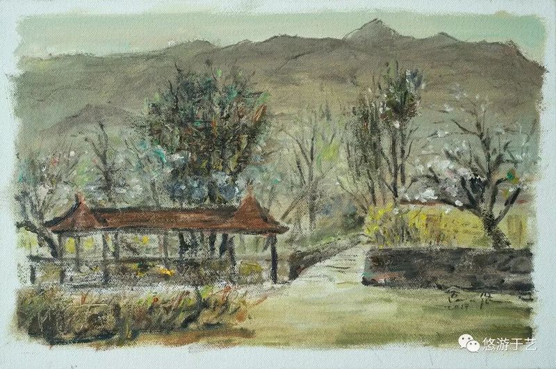 有长亭的风景 布面油画 40x60cm