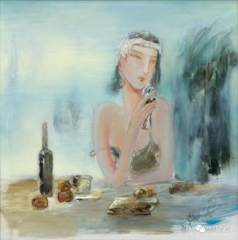 喝红酒的女人NO.8  布面油彩 100x100cm 2015