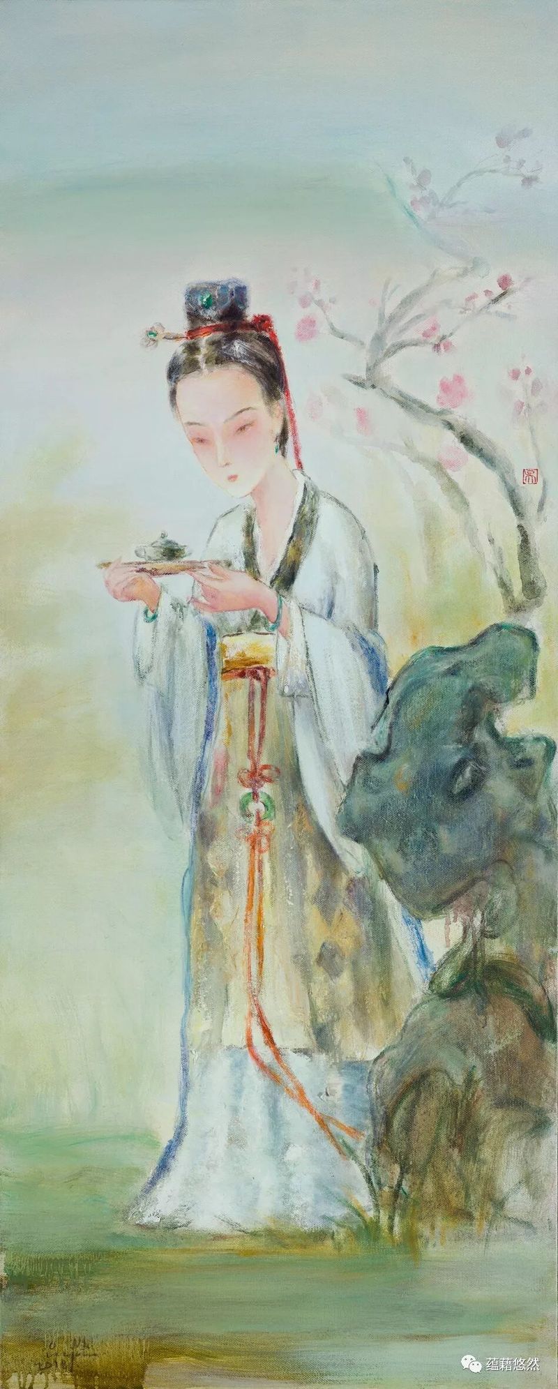 金陵十二钗之妙玉献茶 布面油彩 150x60cm 2018