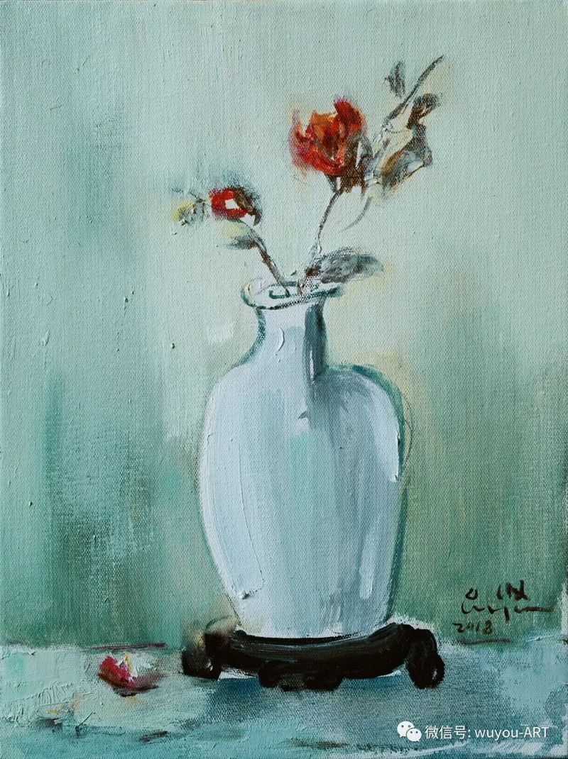 白瓷红花 40 x 30cm 2018