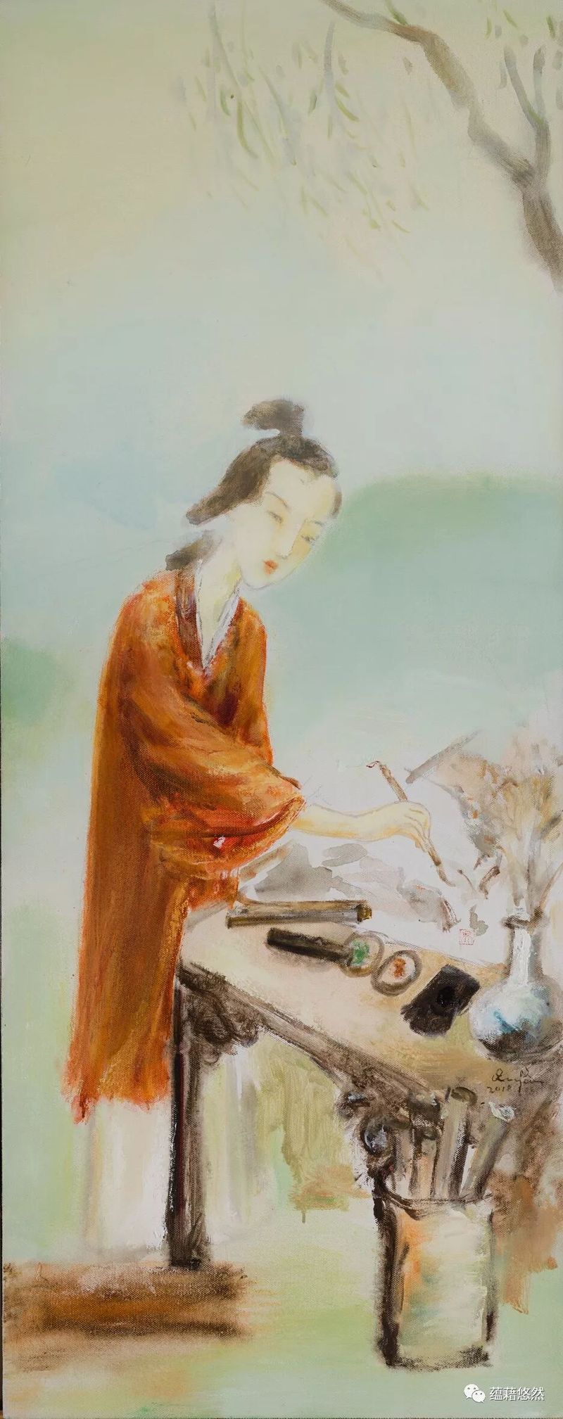 金陵十二钗之惜春作画 布面油彩 150x60cm 2018