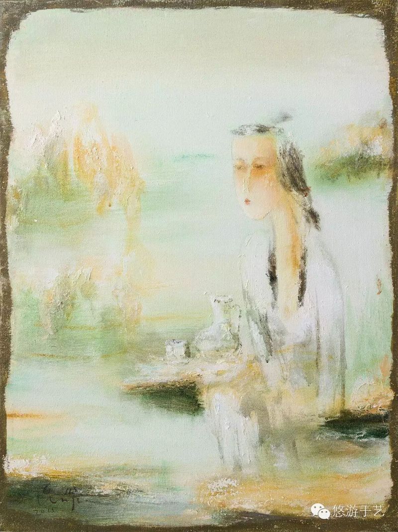 溪月方尊 布面油画92x65cm 2015