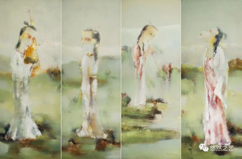 吴悠 秋水伊人 布面油画 135x50x4