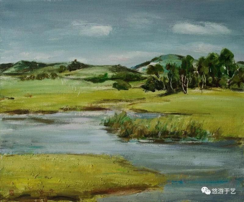塞罕坝.河水蜿蜒 布面油画 50x60cm 2017