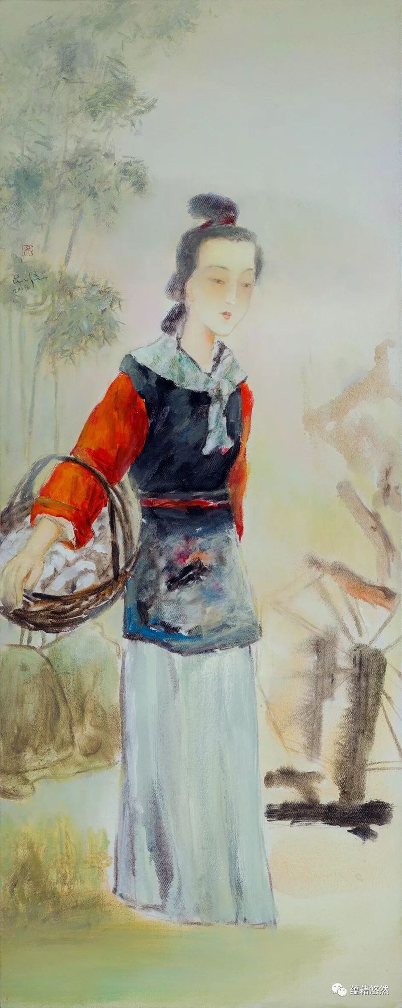 金陵十二钗之巧姐纺线 布面油彩 150x60cm 2018