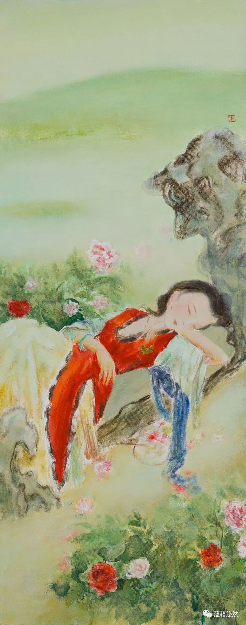 金陵十二钗之湘云眠芍 布面油彩 150x60cm 2018