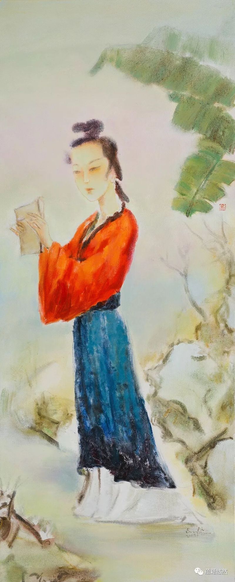 金陵十二钗之探春结社 布面油彩 150x60cm 2018