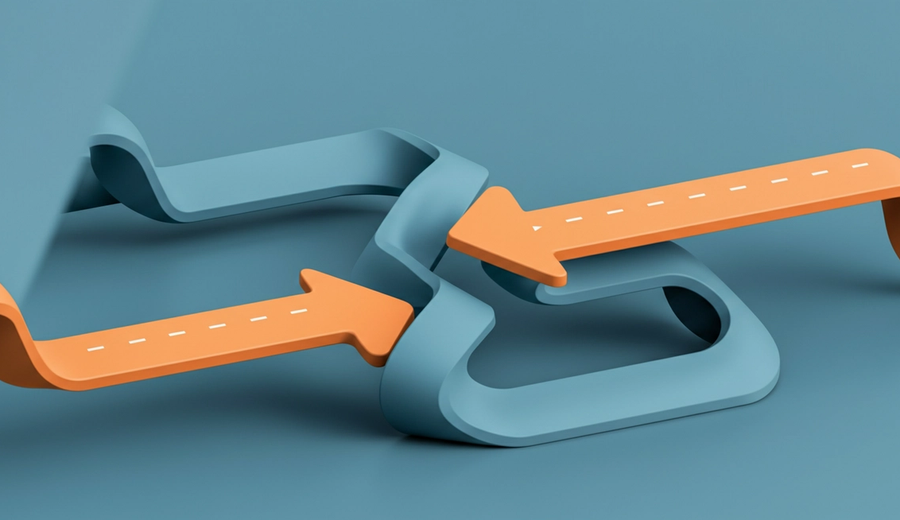 Abstract illustration of two competing sales channels in conflict, representing the tension between direct and partner-led go-to-market strategies