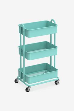 SimpleHouseware Heavy Duty 3-Tier Metal Utility Rolling Cart, Turquoise