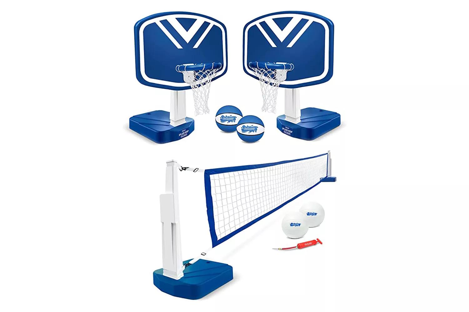 GoSports Splash Hoop 2-in-1 Full Court Pool Basketball & Volleyball Game Set