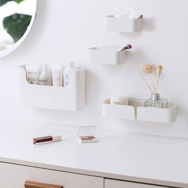 Poeland Floating Shelf Wall-Mounted Non-Drilling Adhesive Bathroom Organizer