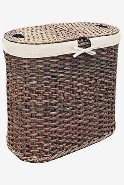 Seville Classics Handwoven Oval Double Laundry Hamper in Mocha