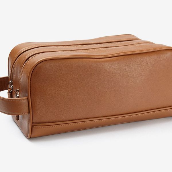 Leatherology Double-Zip Toiletry Bag — Cognac