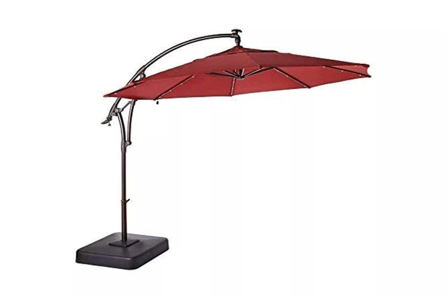 Hampton Bay 11-Foot Solar LED Offset Outdoor Patio Umbrella