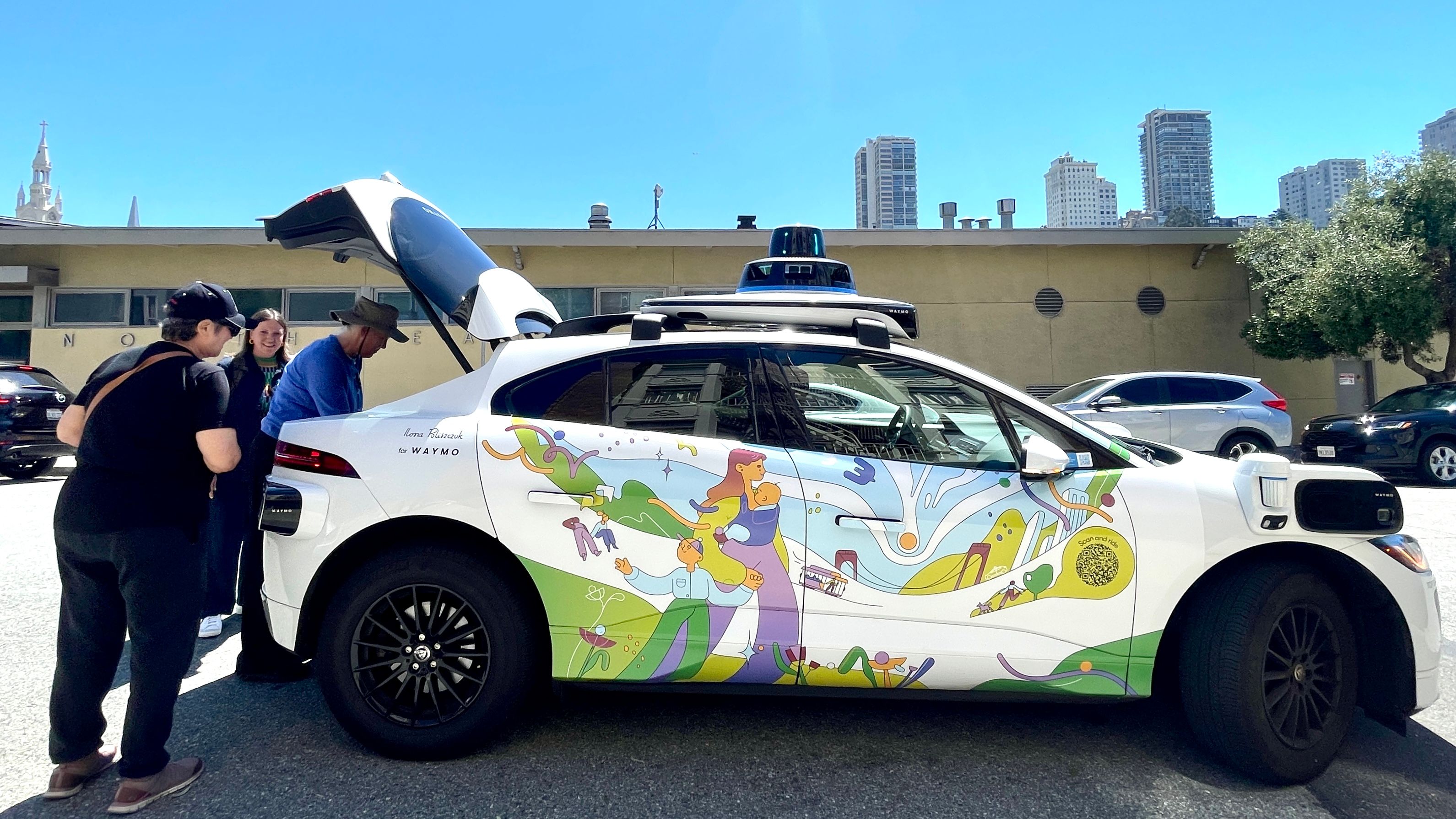 Seniors are able to put their luggages and packages into the trunk when they ride in the Waymo car to their destinations.  Photo by Portia Li